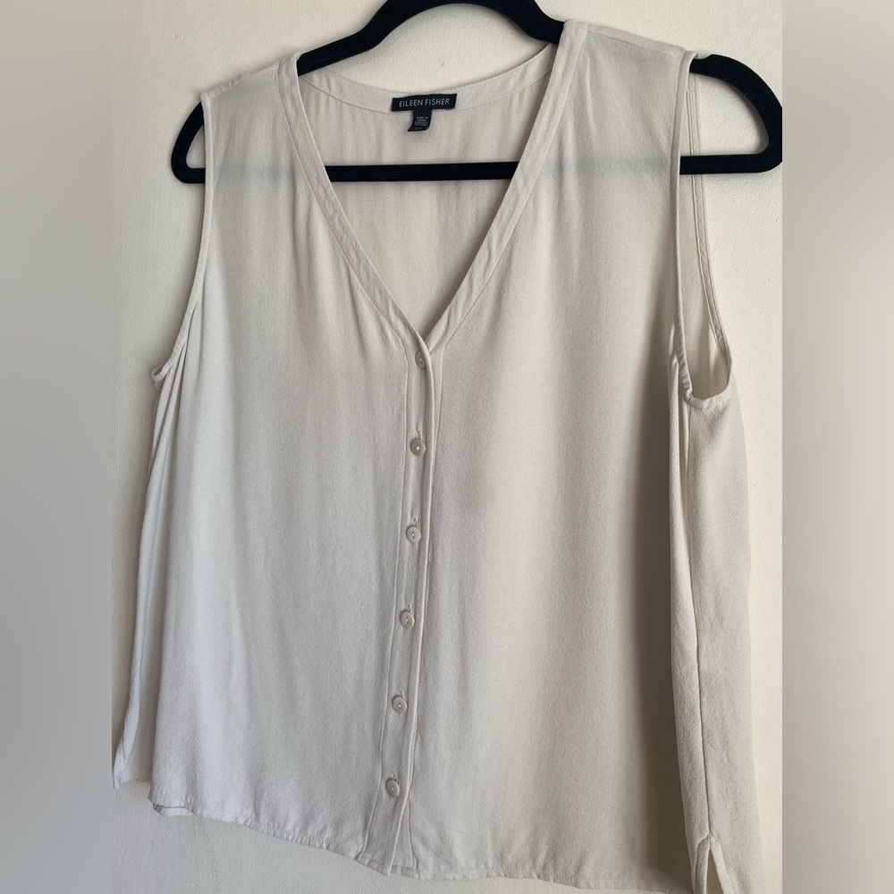 Eileen Fisher Bone Silk Georgette Crepe Sleeveless Vest Size SP